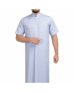 ثوب البيت كويتي  نصف كم موديل ( كويتي 1 )  لون أزرق فاتح خطوط رفيعة