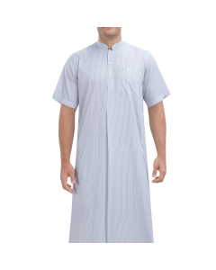 دروش ثوب كويتي نصف كم مقلم أزرق مموج