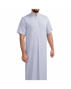 دروش ثوب كويتي نصف كم مقلم أزرق فاتح