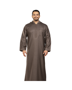 ثوب دروش شتوي منزلي بني نقش مربعات