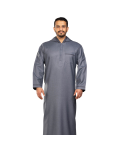 ثوب دروش شتوي منزلي أزرق نقش مربعات
