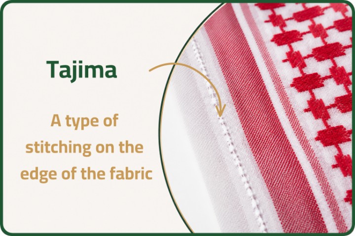Illustration of Tajima stitching on a shemagh edge